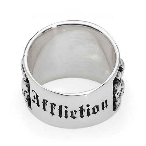 AFFLICTION- WIDE SKULL RING SOLID 925 SILVER-sz 12